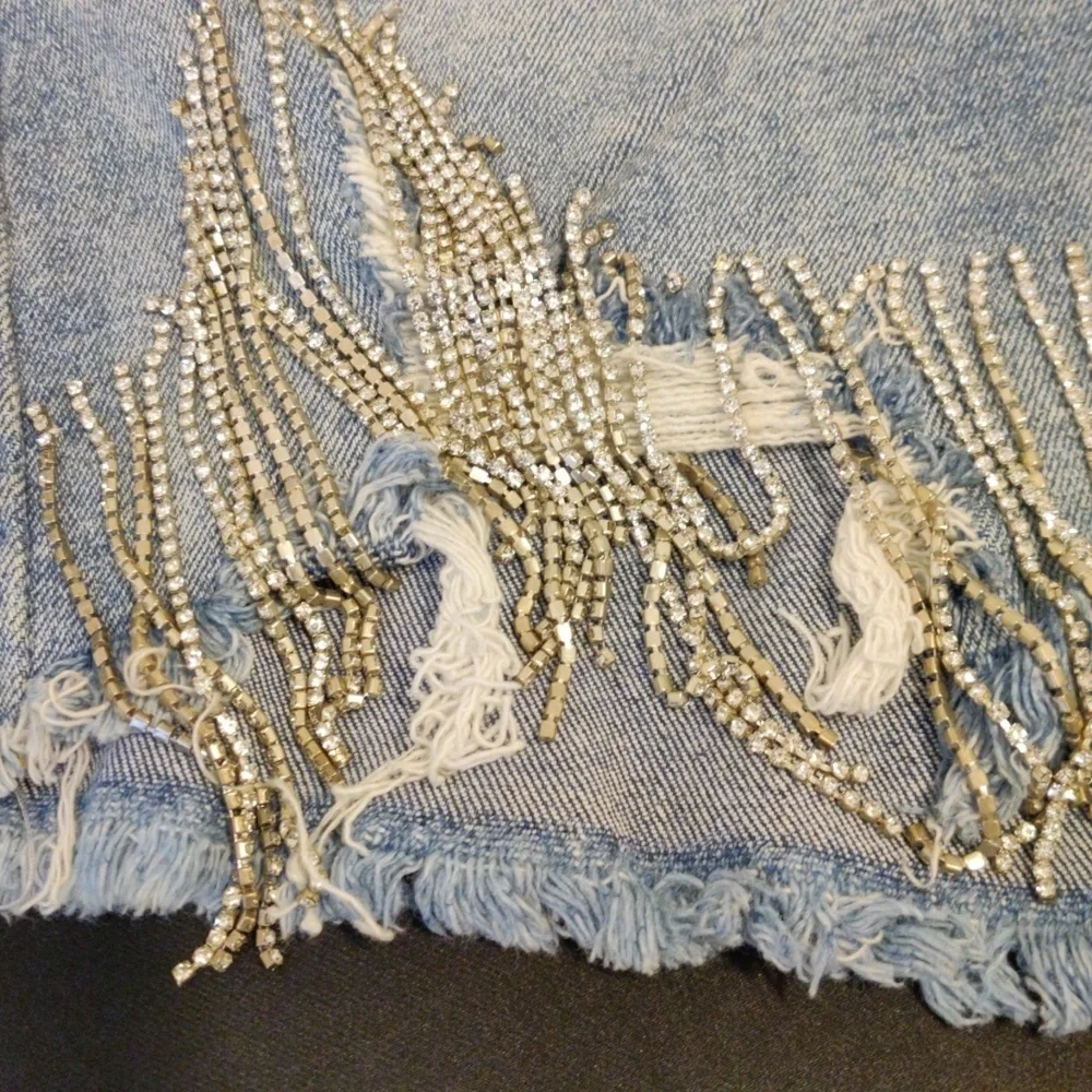 AKIRA Denim shorts Rhinestone fringed.